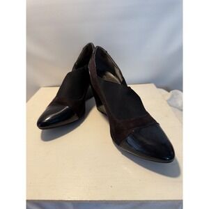 Mootsie Tootsie  Black Patent Suede Wedge Heels Pumps Shoes Women Size‎ 9M
